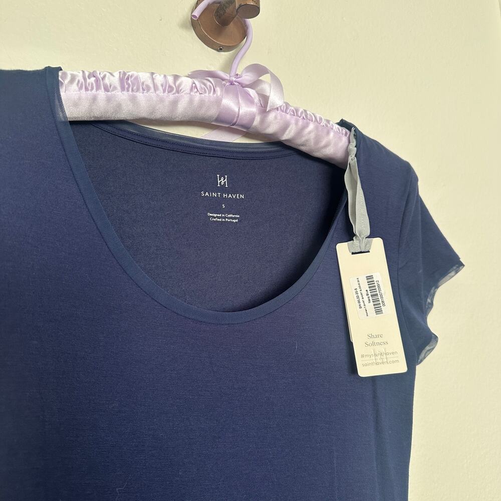 NWT Saint Haven Women's S Navy Blue Perfect Fit Scoop Neck Tshirt Short Sleeve - Picture 3 of 6